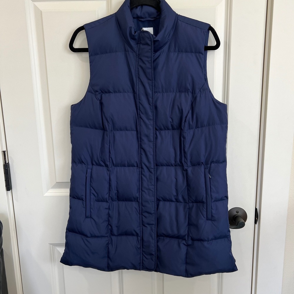 J. Jill Down Puffer Vest Blue Full Zip Sleeveless Outdoor Size Small
